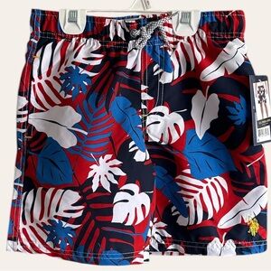 New US Polo Assn Boys Tropical Swim Trunks Size Medium Red White Blue